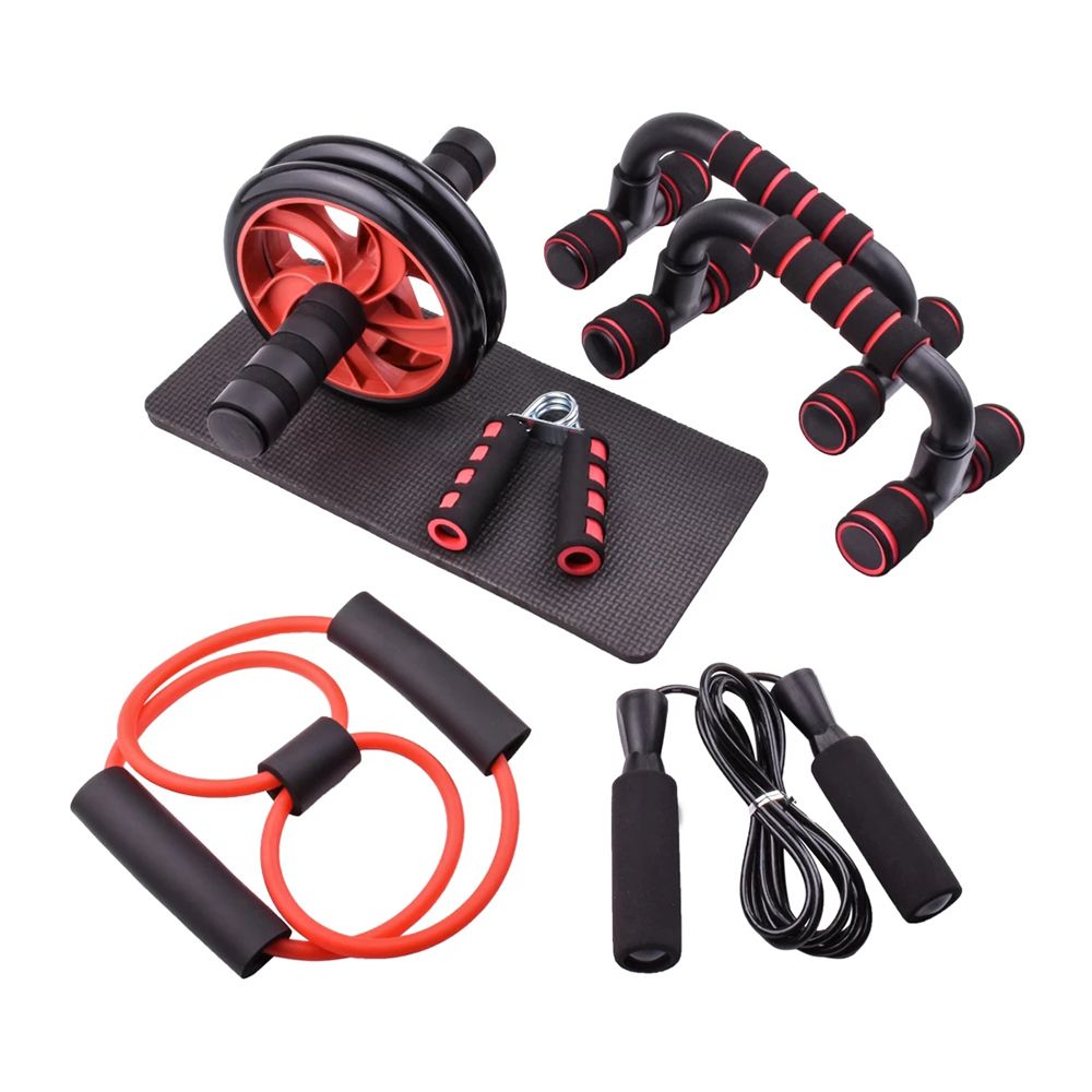 Resistance Bands  Stand Bar Abdominal Wheel AB Roller Jump Rope Grip Strength-5 PCS Set