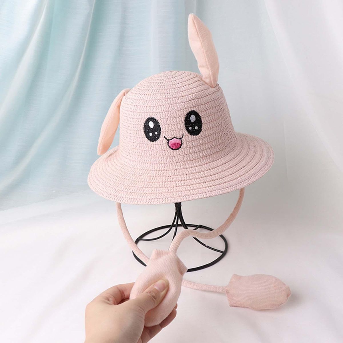 Bunny Ears Straw Hat Cap Summer Sunshade Hat For Light