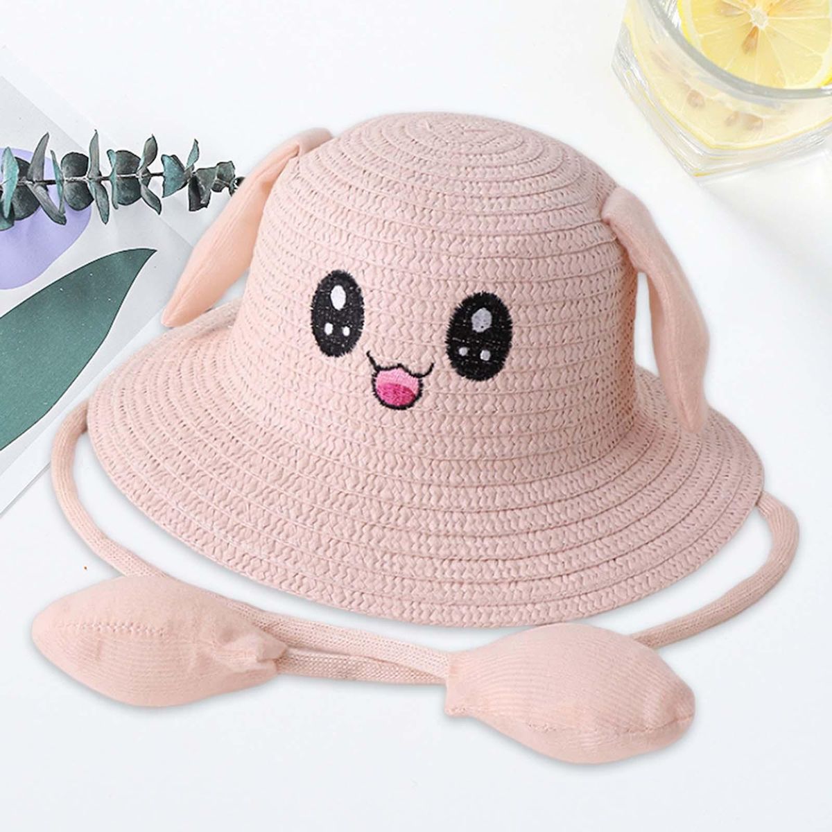 Bunny Ears Straw Hat Cap Summer Sunshade Hat For Light