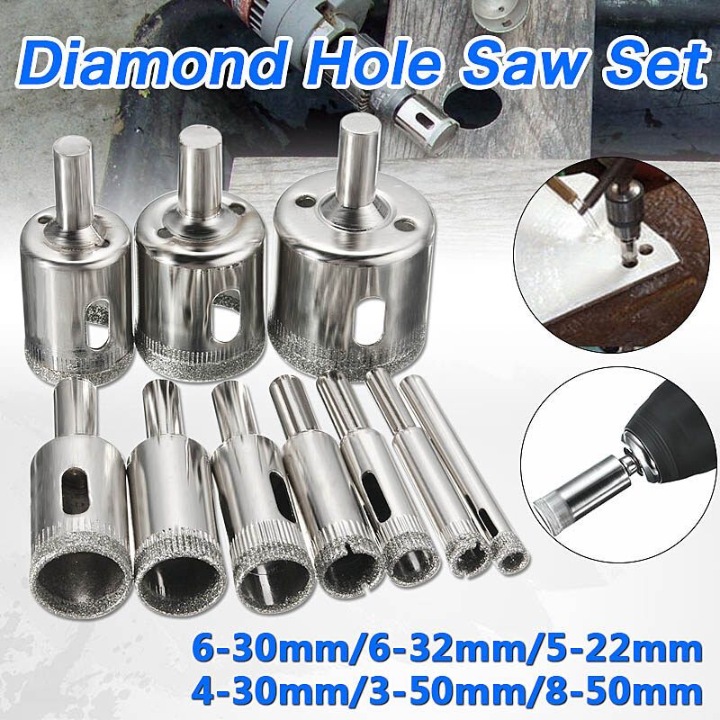 10 Pcs 3-50mm Diamond Tool Drill Bit Hole Set For Glass Ceramic Marble Tile