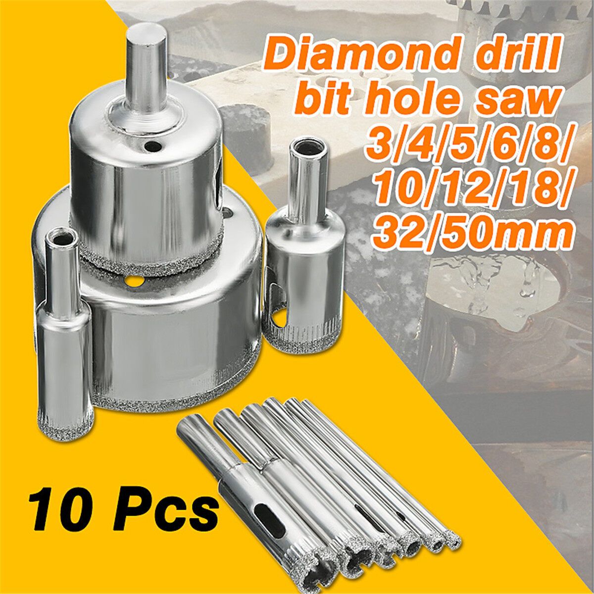 10 Pcs 3-50mm Diamond Tool Drill Bit Hole Set For Glass Ceramic Marble Tile