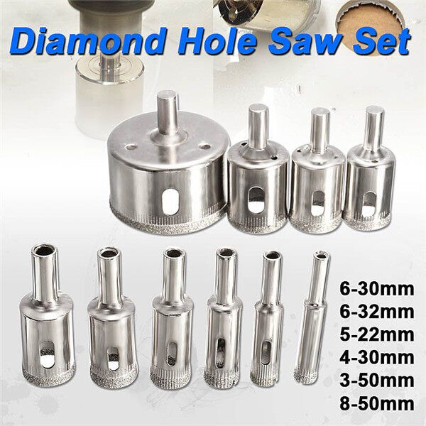 10 Pcs 3-50mm Diamond Tool Drill Bit Hole Set For Glass Ceramic Marble Tile