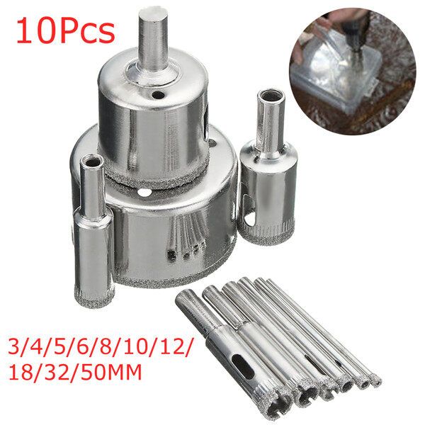 10 Pcs 3-50mm Diamond Tool Drill Bit Hole Set For Glass Ceramic Marble Tile
