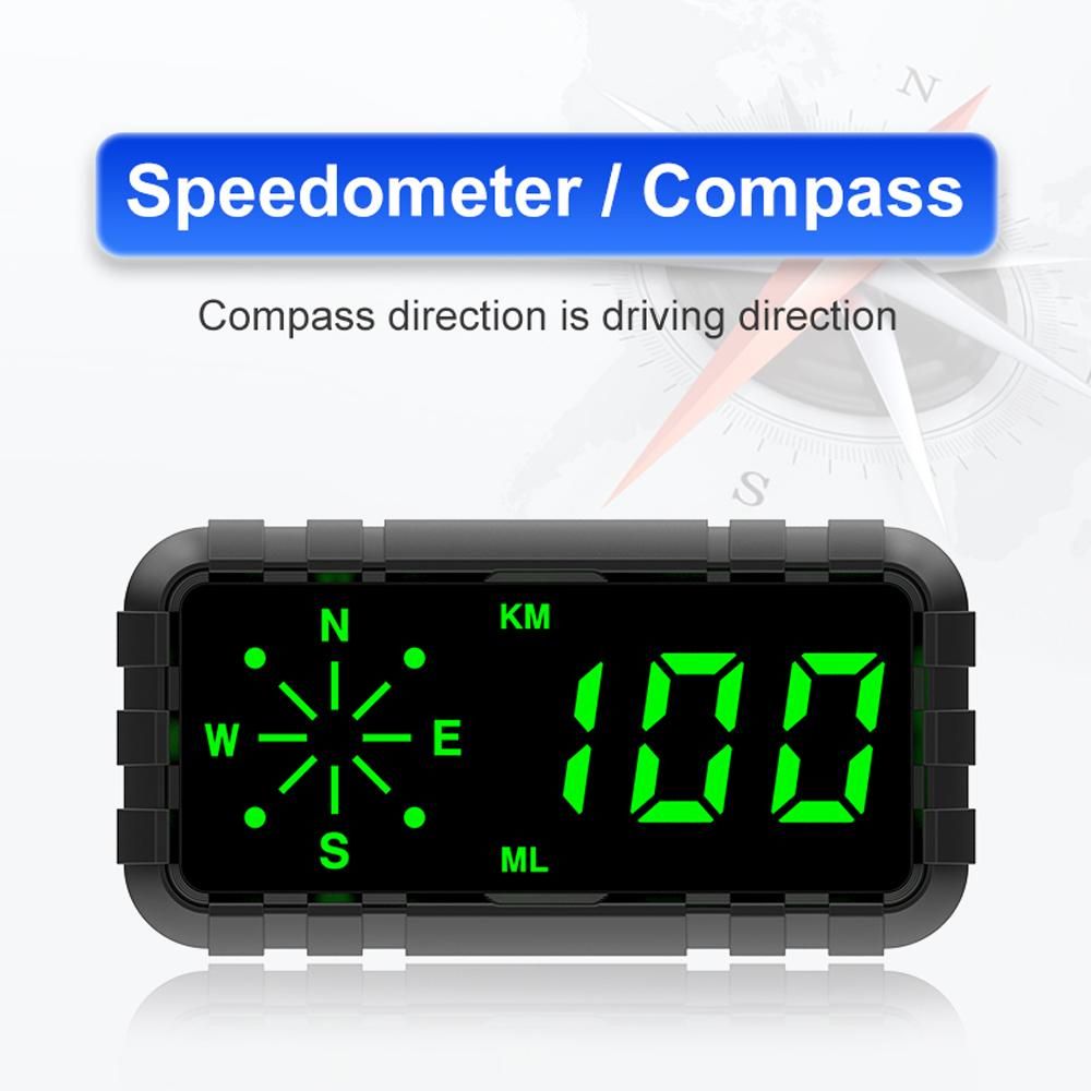 Car HUD Headup Display GPS Digital Speedometer Compass with 4.2 Inch LED Display Support Overspeed Alarm Fatigue Driving Reminder Light Sensing for Car Truck SUV Motorcycle