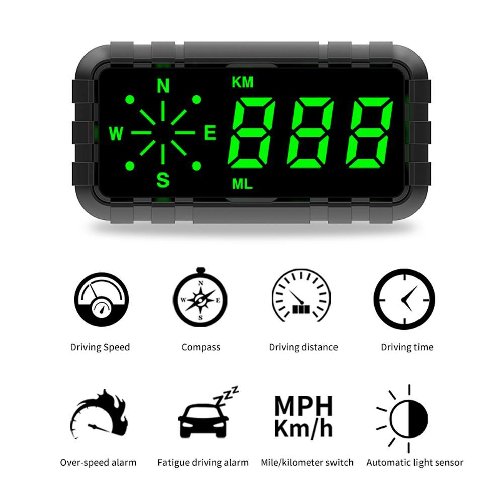 Car HUD Headup Display GPS Digital Speedometer Compass with 4.2 Inch LED Display Support Overspeed Alarm Fatigue Driving Reminder Light Sensing for Car Truck SUV Motorcycle