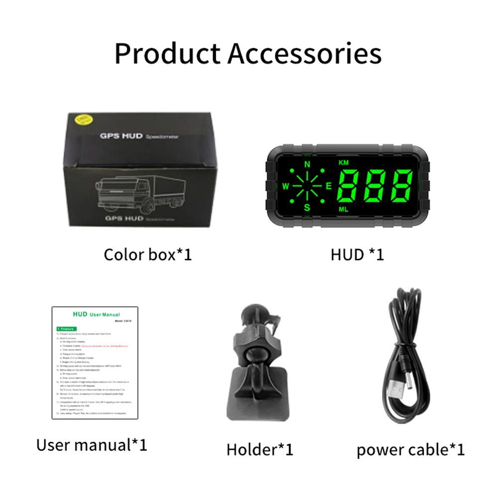 Car HUD Headup Display GPS Digital Speedometer Compass with 4.2 Inch LED Display Support Overspeed Alarm Fatigue Driving Reminder Light Sensing for Car Truck SUV Motorcycle