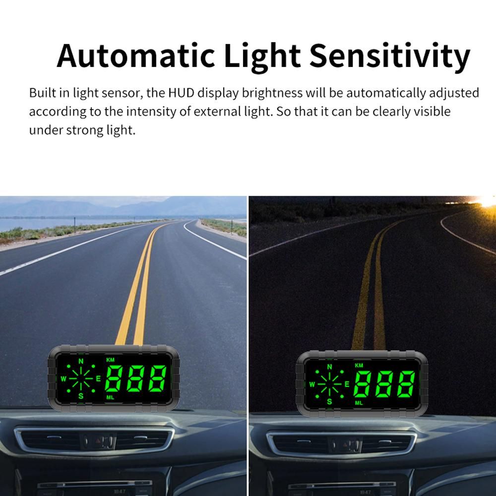 Car HUD Headup Display GPS Digital Speedometer Compass with 4.2 Inch LED Display Support Overspeed Alarm Fatigue Driving Reminder Light Sensing for Car Truck SUV Motorcycle