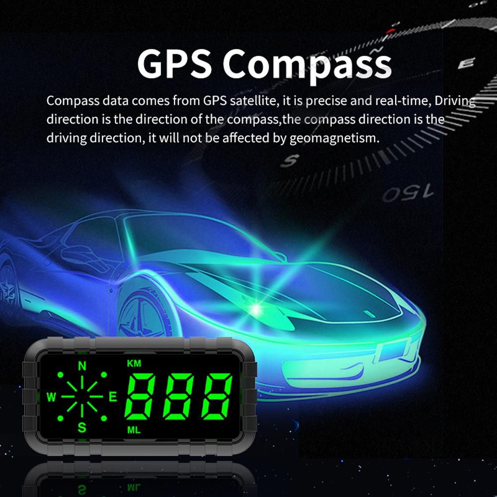 Car HUD Headup Display GPS Digital Speedometer Compass with 4.2 Inch LED Display Support Overspeed Alarm Fatigue Driving Reminder Light Sensing for Car Truck SUV Motorcycle