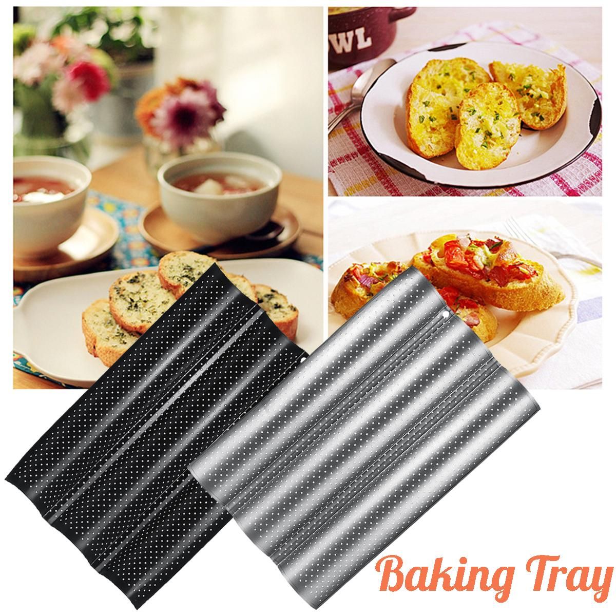 3 Slot Non Stick French Bread Baguette Pan Tin Alloy Tray Bakeware Mold Mould-3 Slot Non Stick French Bread Baguette Pan Tin Alloy Tray Bakeware Mold Mould