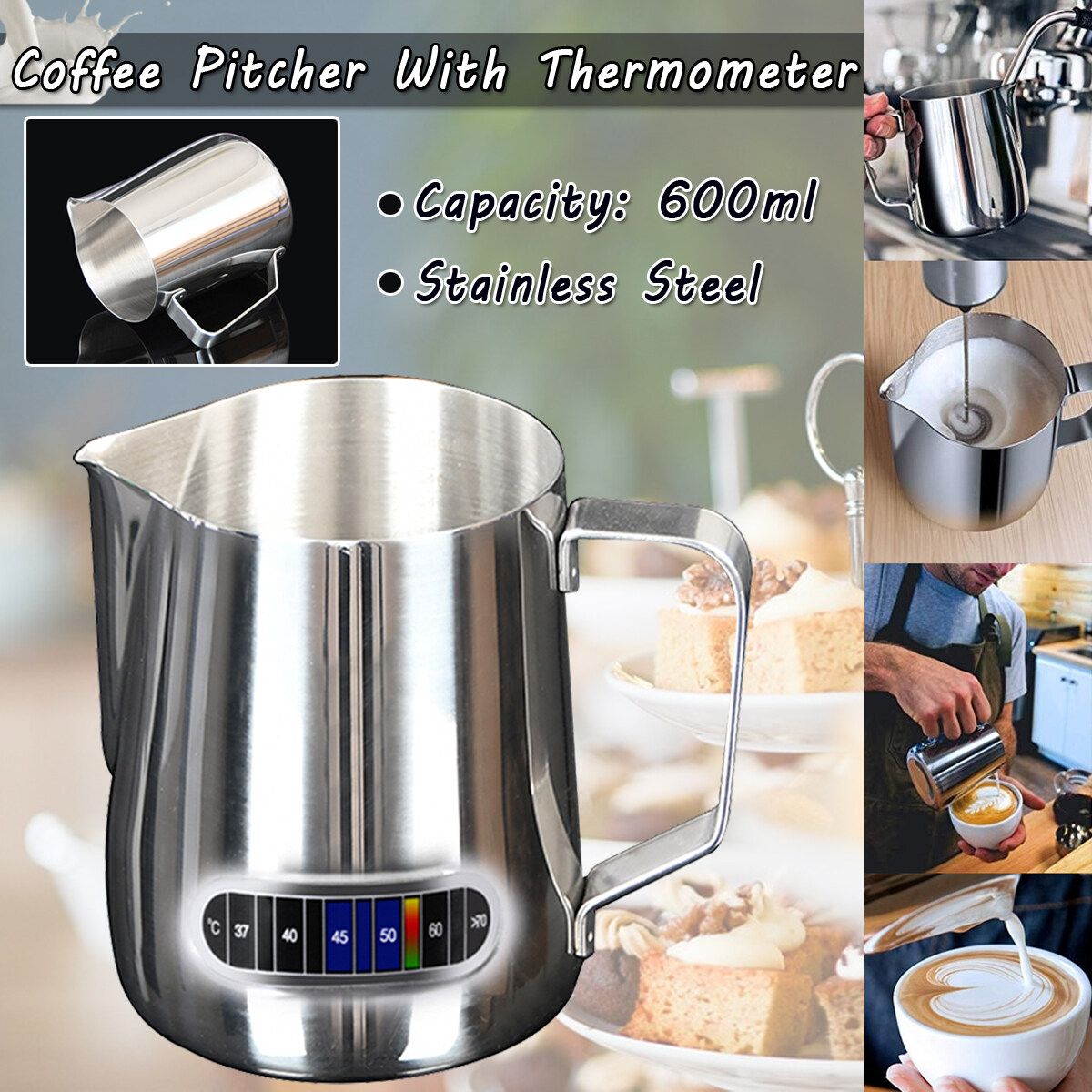 Coffee Pitcher Frothing Latte Milk Jug With Stainless Steel
