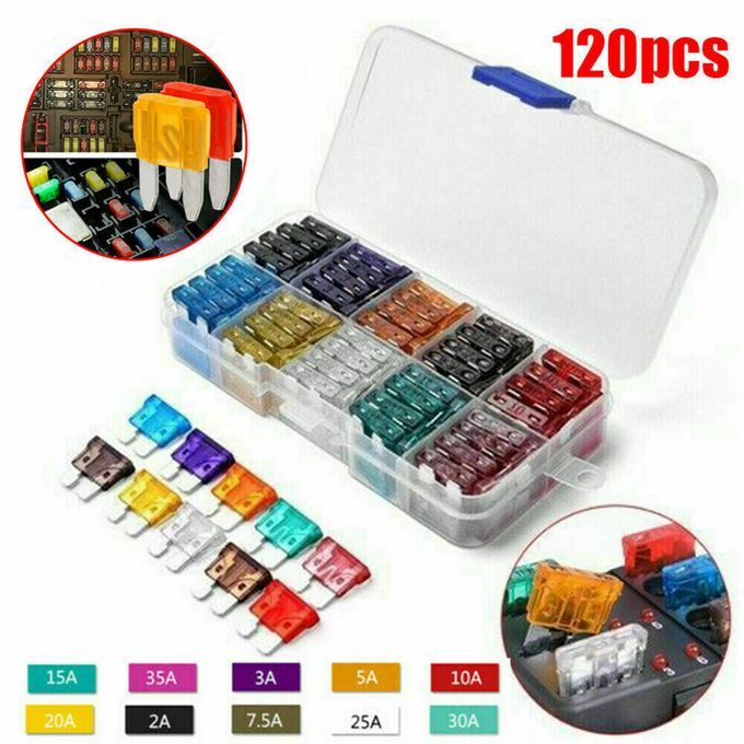 120Pcs/Box Mini Auto Fuses Set 2-35A Assorted Color-coded