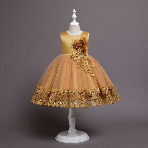 Elegant Gown Girl Dresses 2021 Yellow Kids Princess For Wedding Pageant Gowns