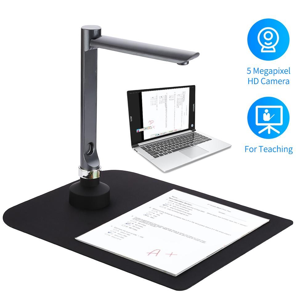 F60A USB Document Camera Scanner 5 Mega-Pixel HD Camera A4 Capture Size with LED Light Teaching Software for Teacher Classroom Online Teaching Course Distance Learning Education