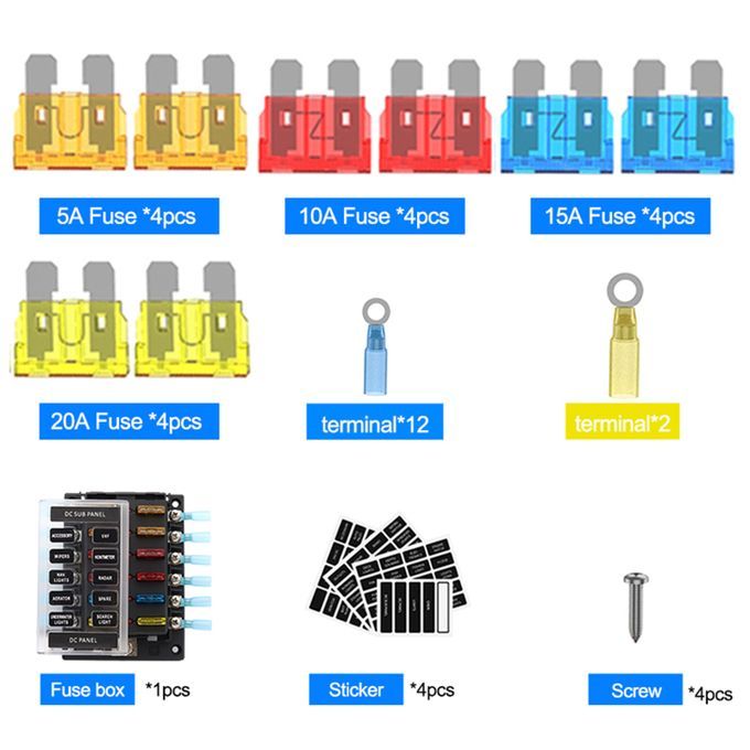 12 Way Fuse Box Fuse Block Holder，12 Circuit Screw Nut