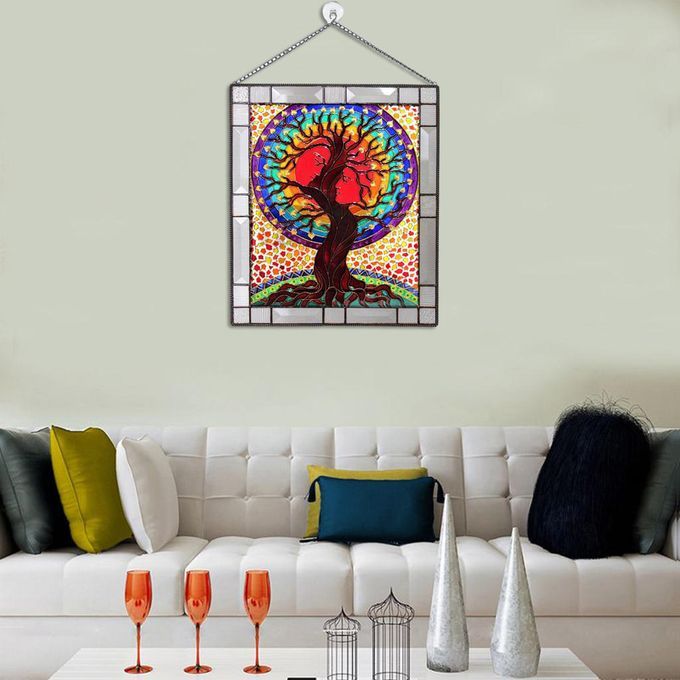2 Pieces Acrylic Rectangle Stained Glass Handcrafted Hanging Window