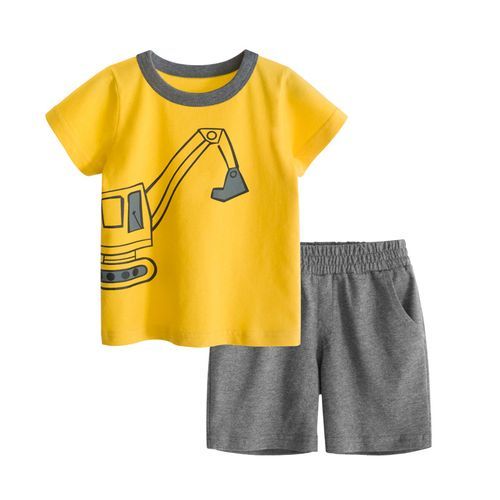 100% Cotton Kids Short Sleeve Round Neck Boys T-Shirts Short Sets-Orange
