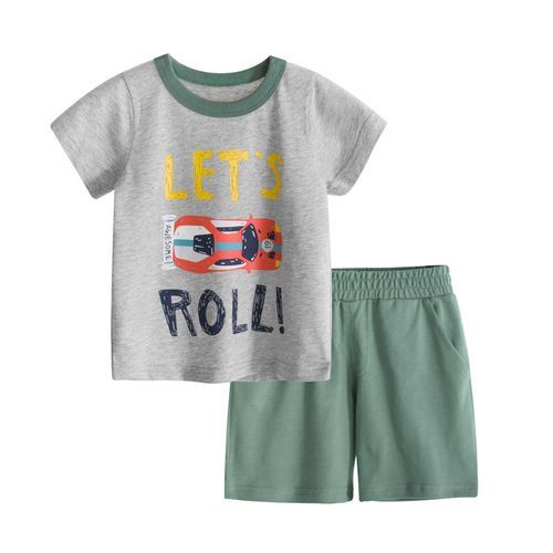 100% Cotton Kids Short Sleeve Round Neck Boys T-Shirts Short Sets-Orange