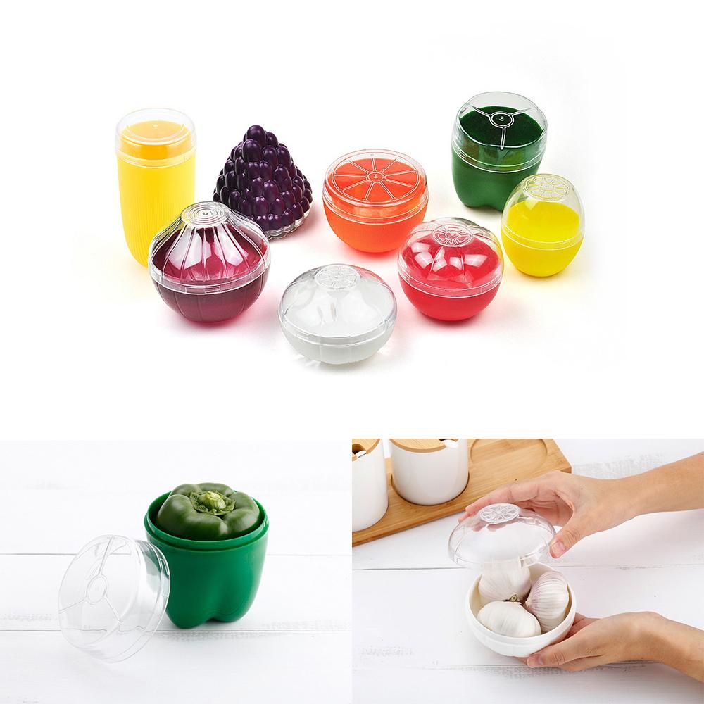 Cute Kitchen Vegetable Fruits Shaped Plastic Fresh Storage Box Crisper Lemon Tomato Orange Onion Garlic Green Pepper Holder Containers Case