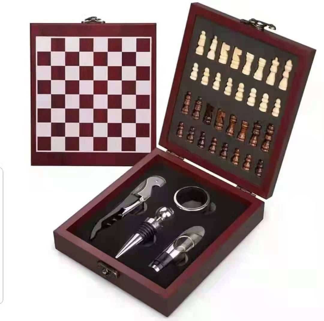 Wine Set With Wooden Chess Board Game