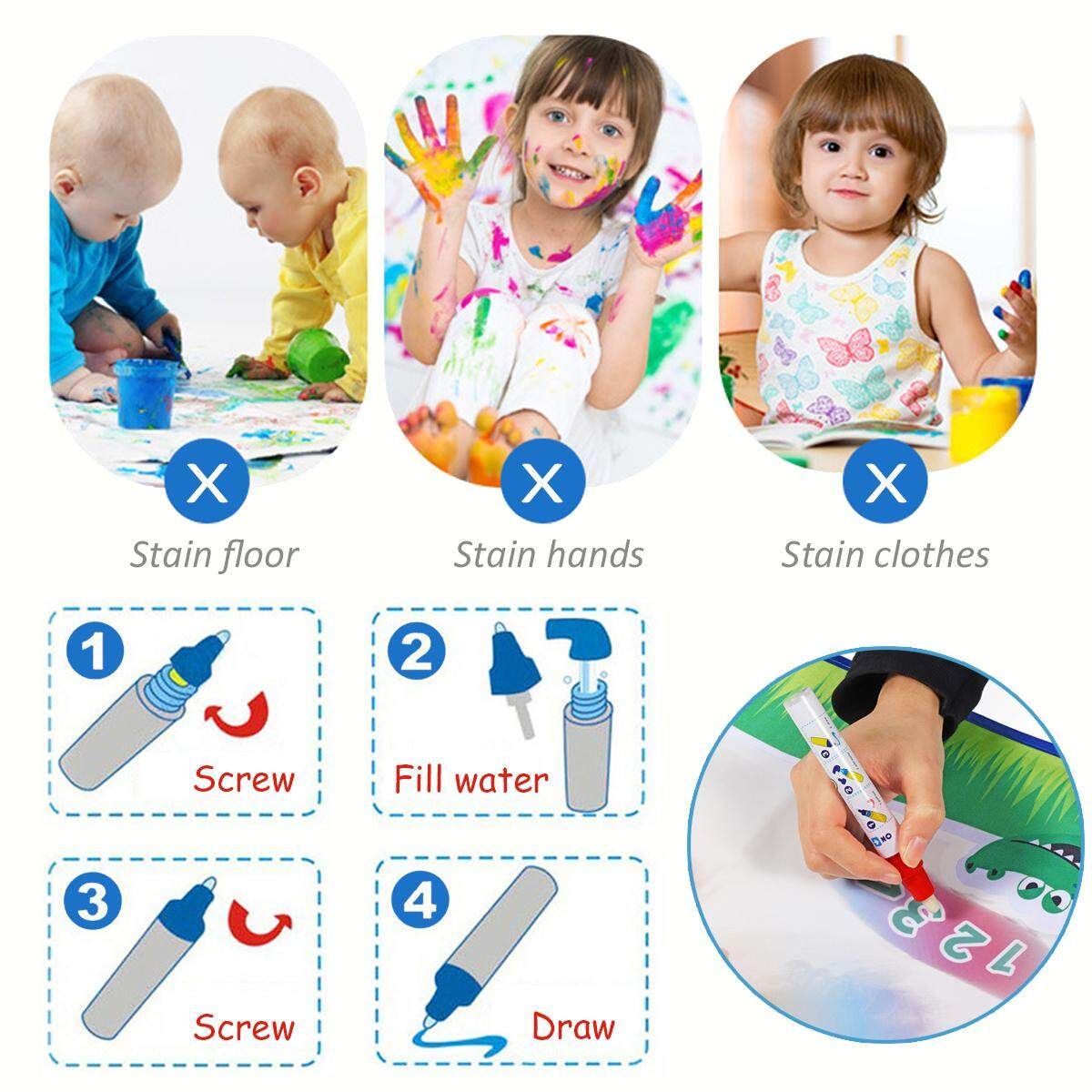 Writing Mat Board Kids Toy Aqua Water Pen Drawing Pad Toddler Children UK -86*57cm 86*57cm