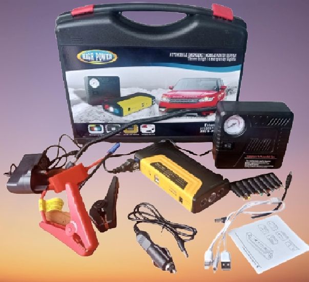 Multifunction Jump Starter Power Kit With Tyre Inflator Air Pump Fills Tires.Capacity: 99800mAh Jump Start Cars ,Pump Car & Truck Tyre & Charge Laptop & Power Any 12-volt Electronics Such : Led Bulb, Gotv, Led TV, Djack Home 