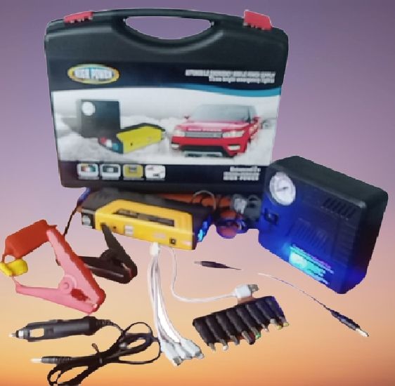 Multifunction Jump Starter Power Kit With Tyre Inflator Air Pump Fills Tires.Capacity: 99800mAh Jump Start Cars ,Pump Car & Truck Tyre & Charge Laptop & Power Any 12-volt Electronics Such : Led Bulb, Gotv, Led TV, Djack Home 