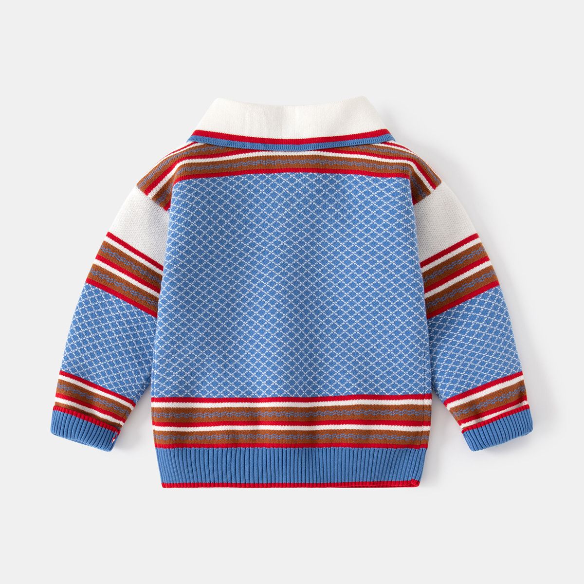 100% Cotton Kids Pullover Turn Down Collar Long Sleeve Boys Sweaters-Green