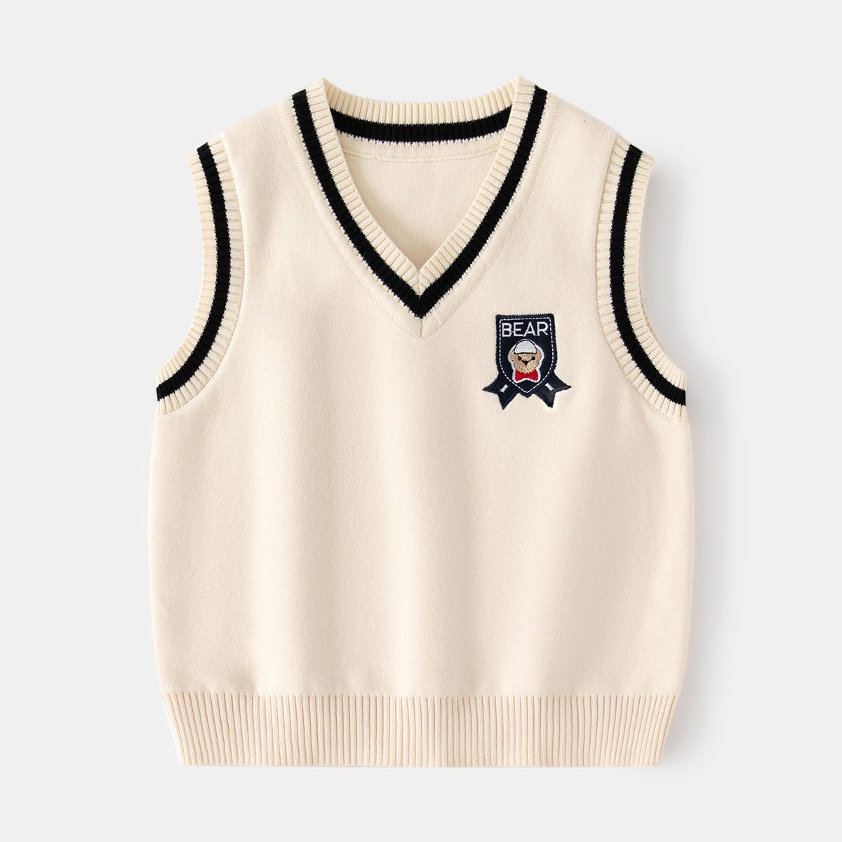 Spring Autumn Cotton Kids Plaid Pullover Sleeveless Sweaters Boys Vest-Beige