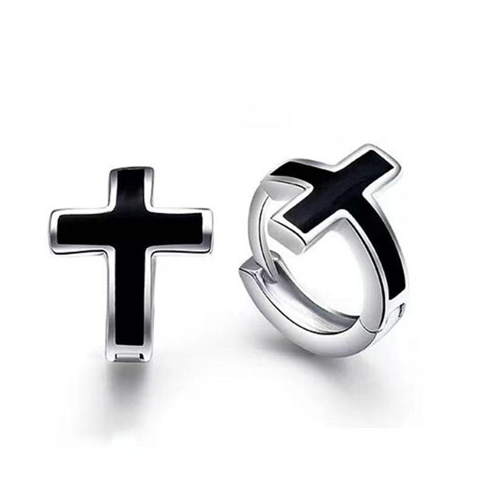 Ear Buckle Black Cross Epoxy Earrings Couple Gift Jewelry