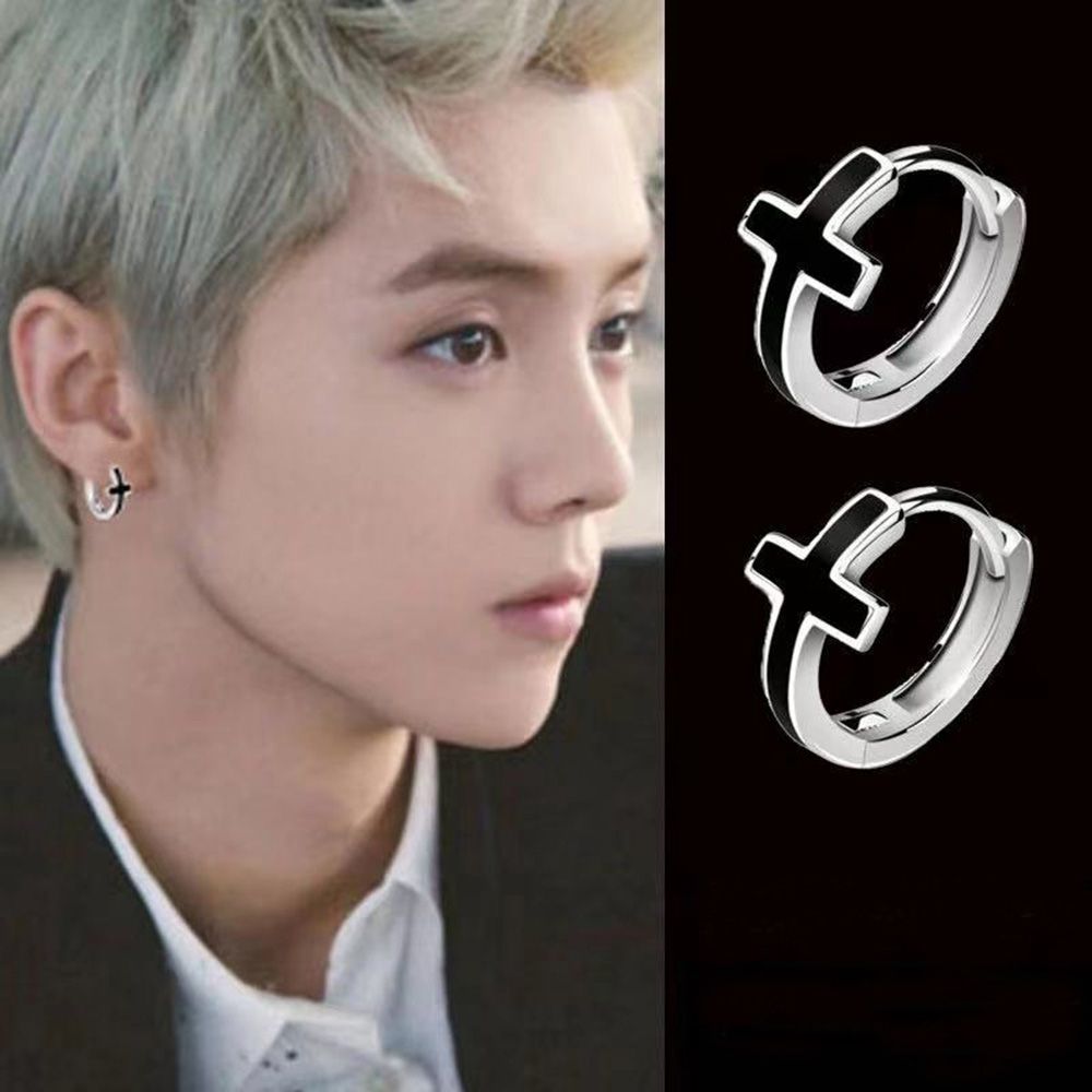 Ear Buckle Black Cross Epoxy Earrings Couple Gift Jewelry