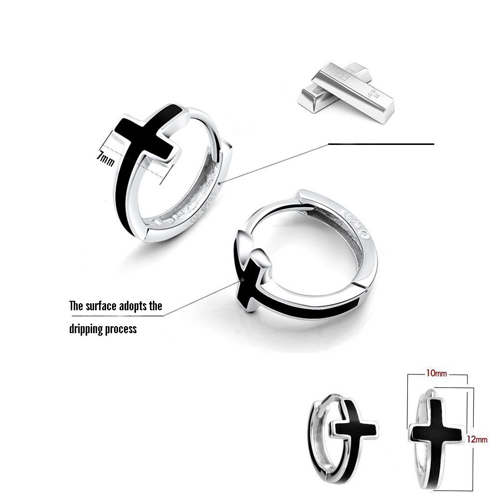 Ear Buckle Black Cross Epoxy Earrings Couple Gift Jewelry