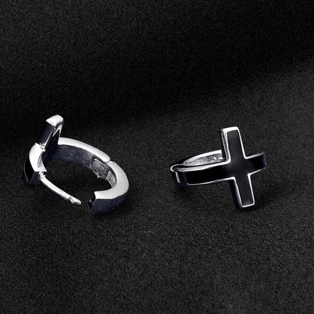 Ear Buckle Black Cross Epoxy Earrings Couple Gift Jewelry