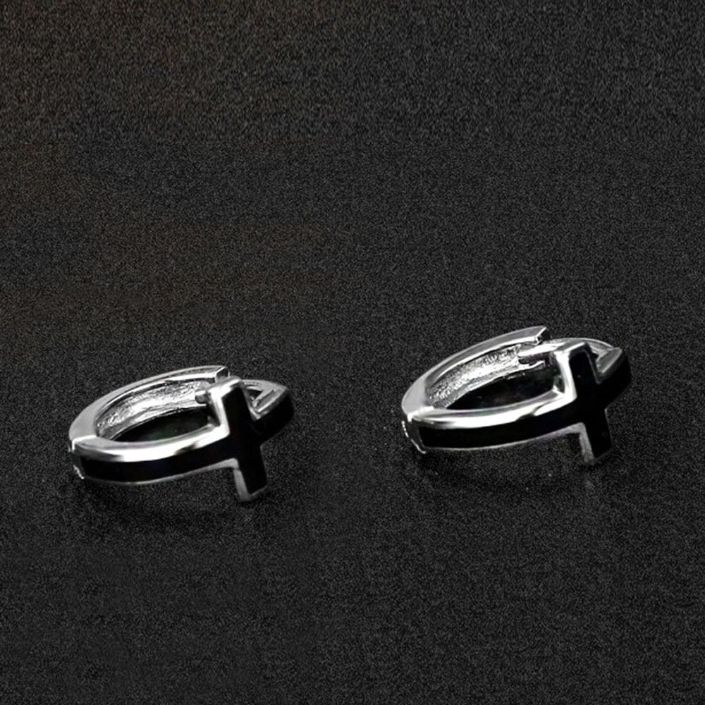 Ear Buckle Black Cross Epoxy Earrings Couple Gift Jewelry