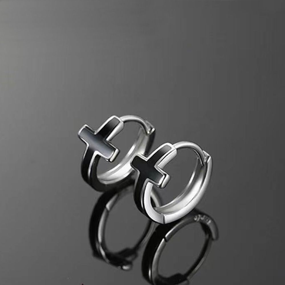 Ear Buckle Black Cross Epoxy Earrings Couple Gift Jewelry