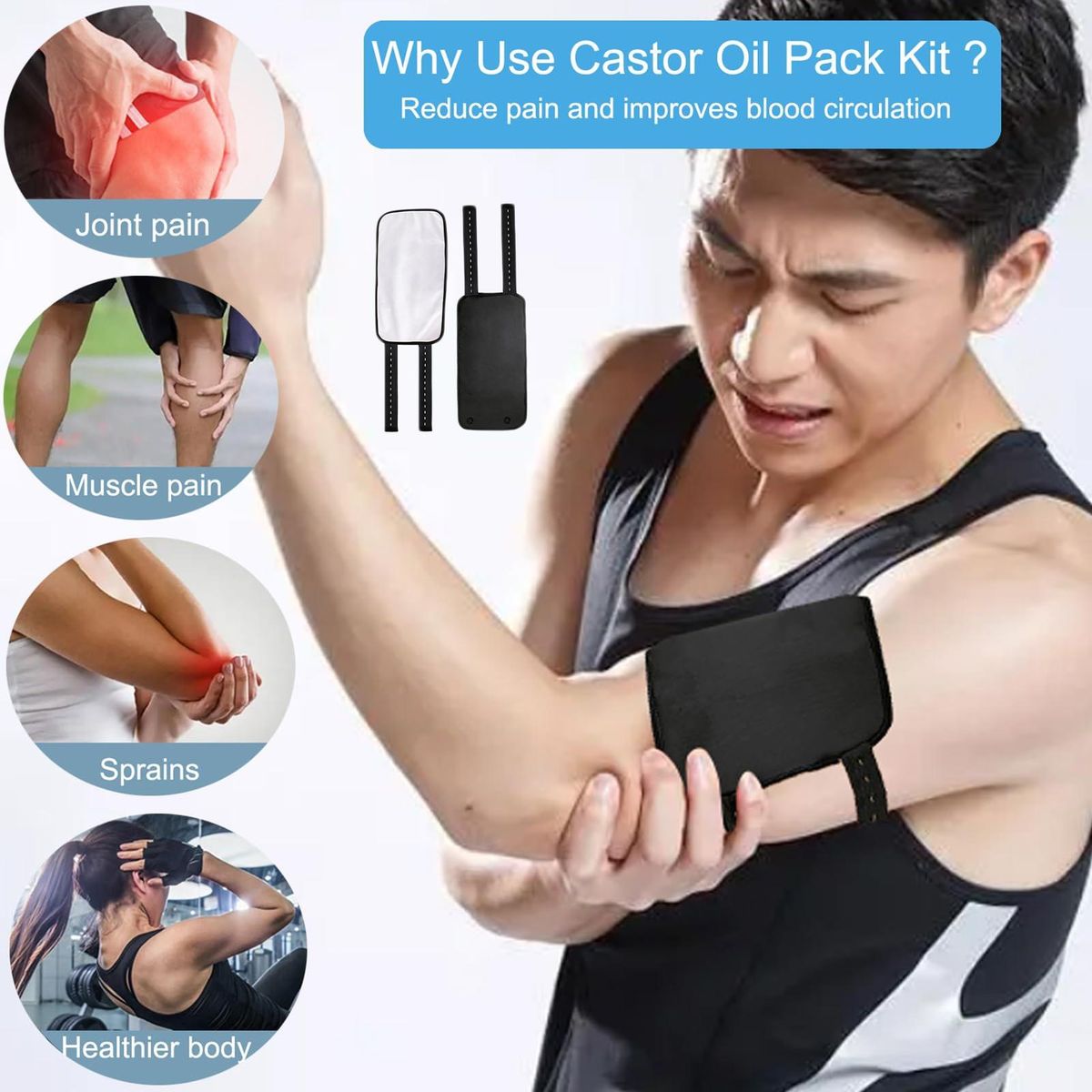 Castor Oil Leg Packs Organic Castor Oil Compress Kit for Calf Black