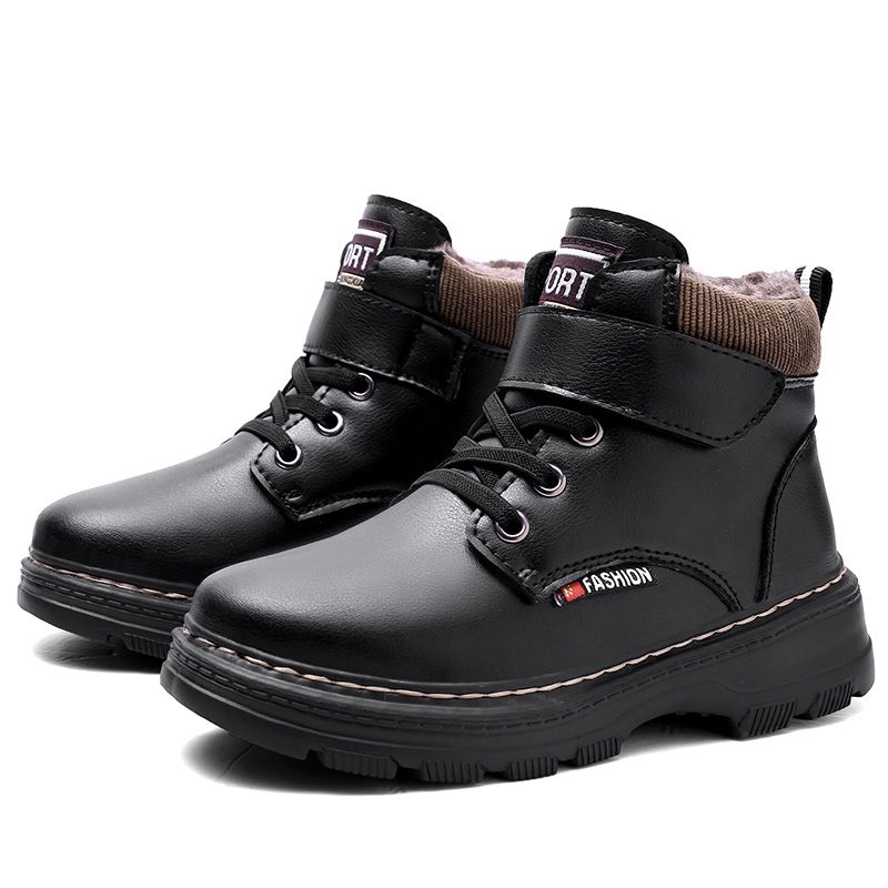 Children's Warm Martin Boots Non-slip Leather Hiking Boots-Black