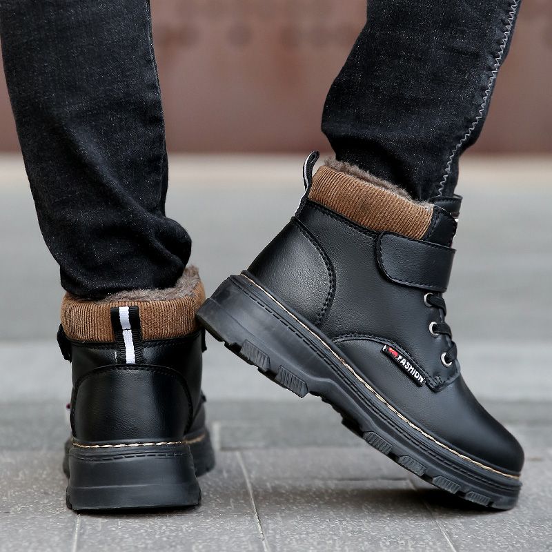 Children's Warm Martin Boots Non-slip Leather Hiking Boots-Black