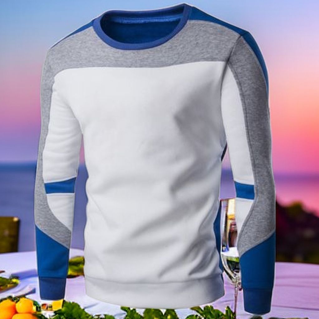 Men's Trendy Multi Long Sleeve Shitrs Sweatshirts T-Shirt  - White&blue