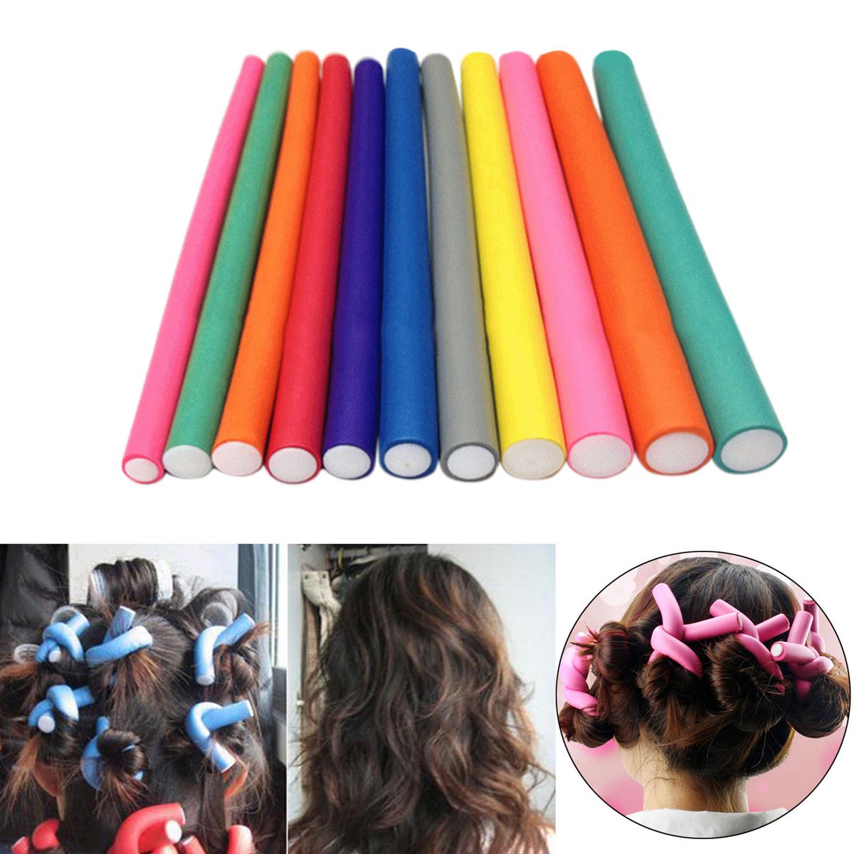 10x Hair Foam Curler Roller Set Flexible Rods Easy Use DIY 12mn