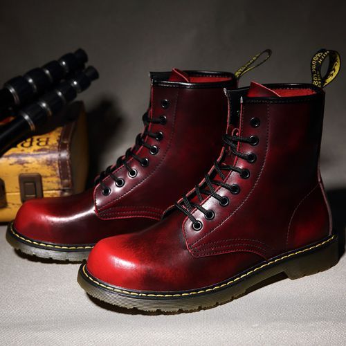 Luxury Men's Fashion Boots EUR Size 36-47 Top Quality Italian Handmade Cow Split Leather Motorcycle Boots Unisex High Top Martin Boots Handsome Male Shoes Couples Oxfords Outsole Ankle Boots Red