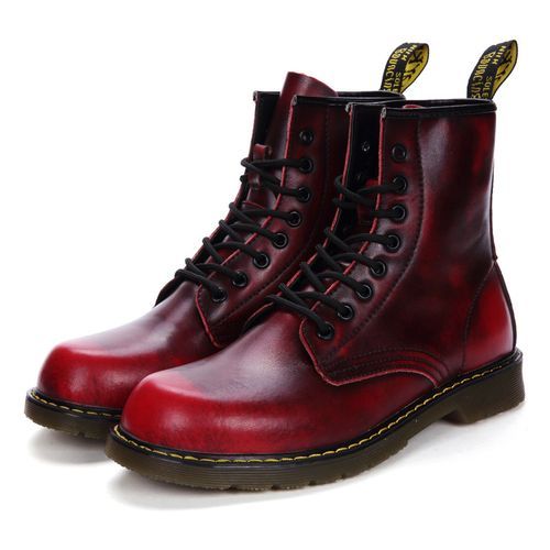 Luxury Men's Fashion Boots EUR Size 36-47 Top Quality Italian Handmade Cow Split Leather Motorcycle Boots Unisex High Top Martin Boots Handsome Male Shoes Couples Oxfords Outsole Ankle Boots Red