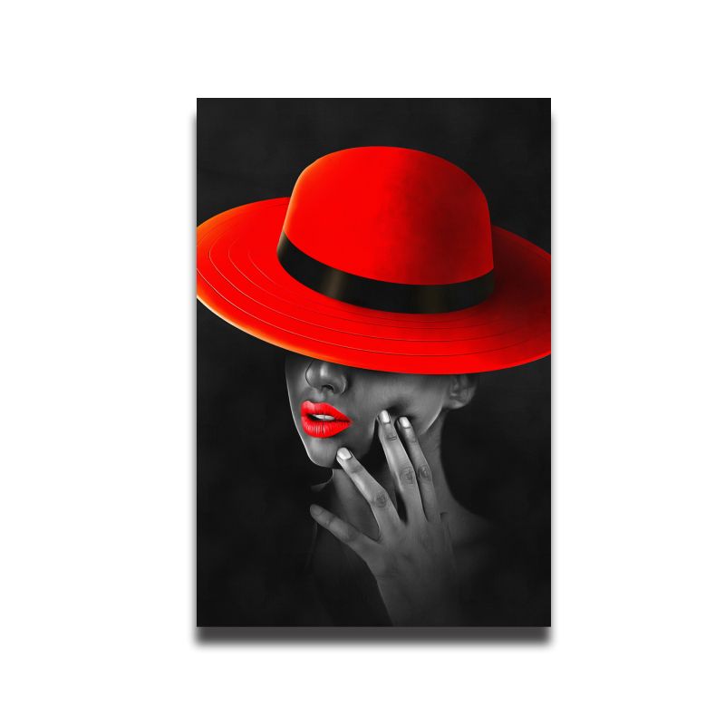 Framed Lady With Red Hat Portrait Wall Art Frame Canvas