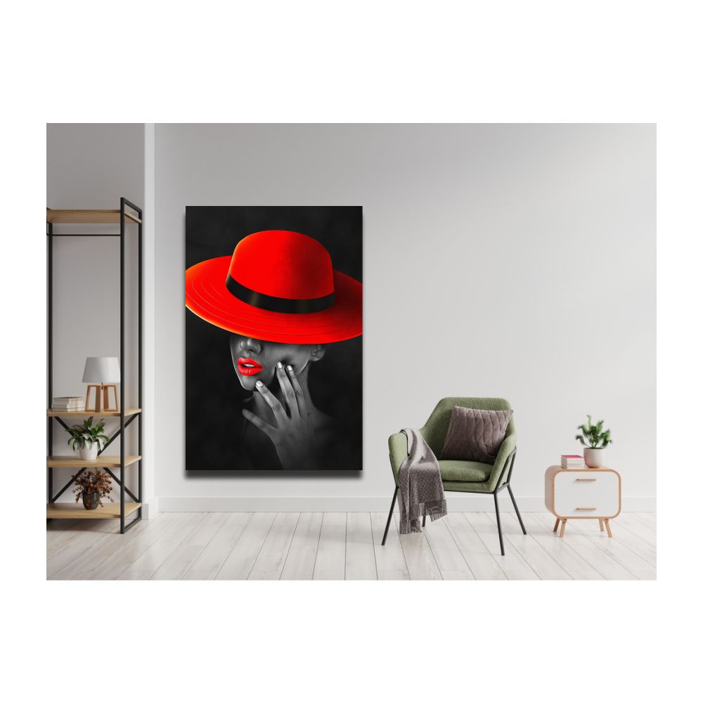 Framed Lady With Red Hat Portrait Wall Art Frame Canvas