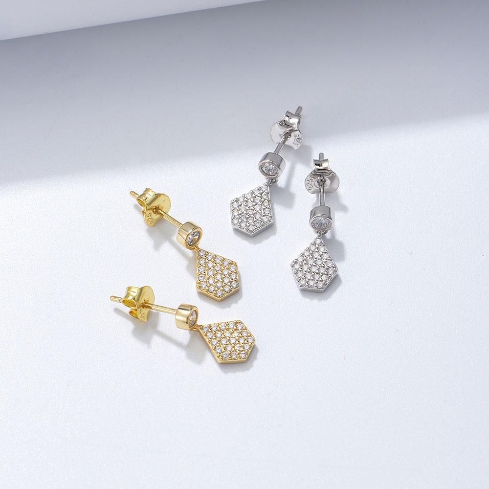 S925 Sterling Silver Geometric Polygon Micro Inlaid Zircon Earrings with Advanced Sense Earrings