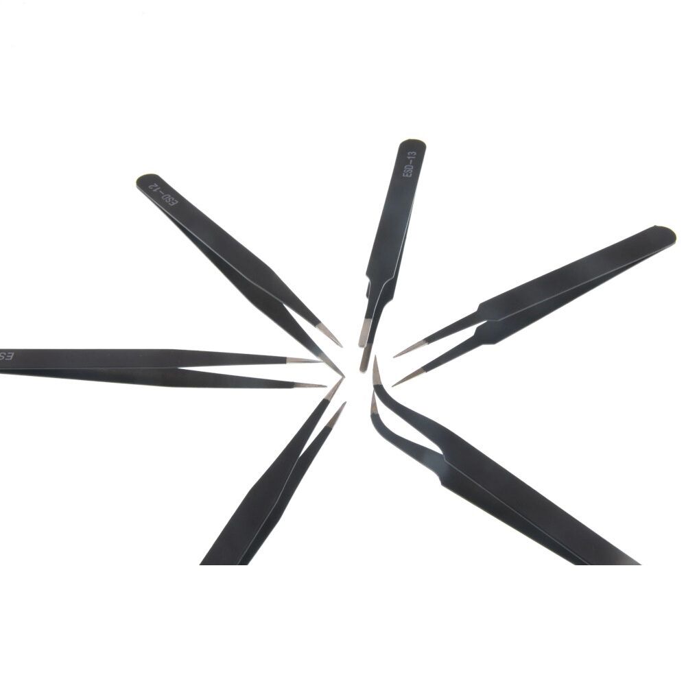 6PCS ESD10-15MM Stainless Steel Tweezers Industrial Curved