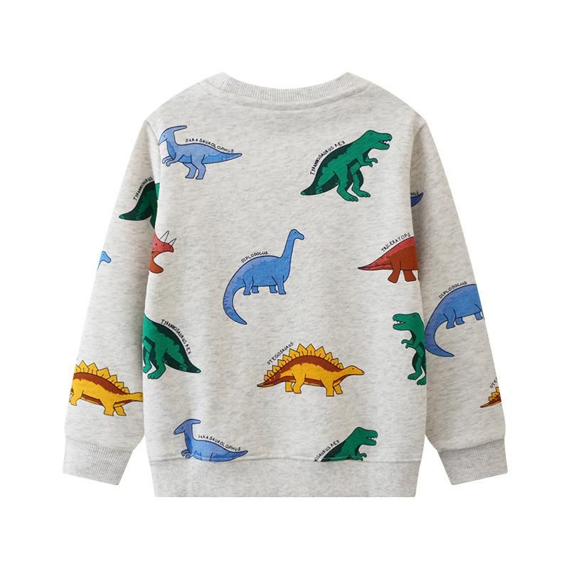 Boys Sweatshirt Long Sleeve Dinosaur Pattern Cartoon Sweatshirt White
