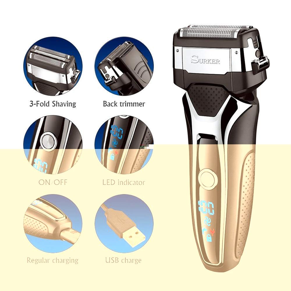 Surker LCD Digital Electric Razor Reciprocating Intelligent Men's Washable Rechargeable Razor