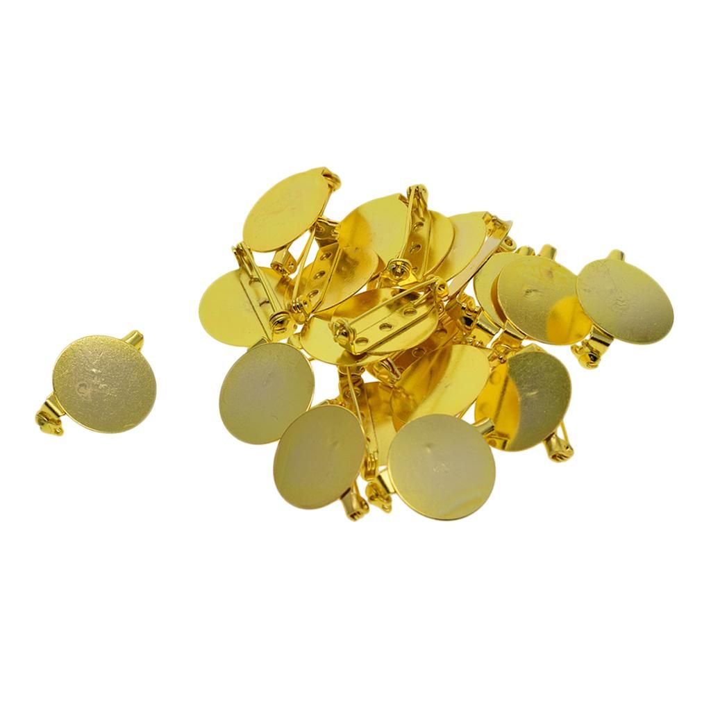24pcs Gold Round Brooch Base Badge Settings Blanks Tray DIY Making