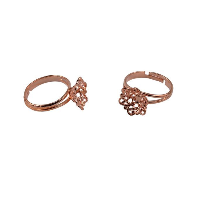 10 Pieces  Adjustable Ring Filigree Settings Blank/Base Rose Gold
