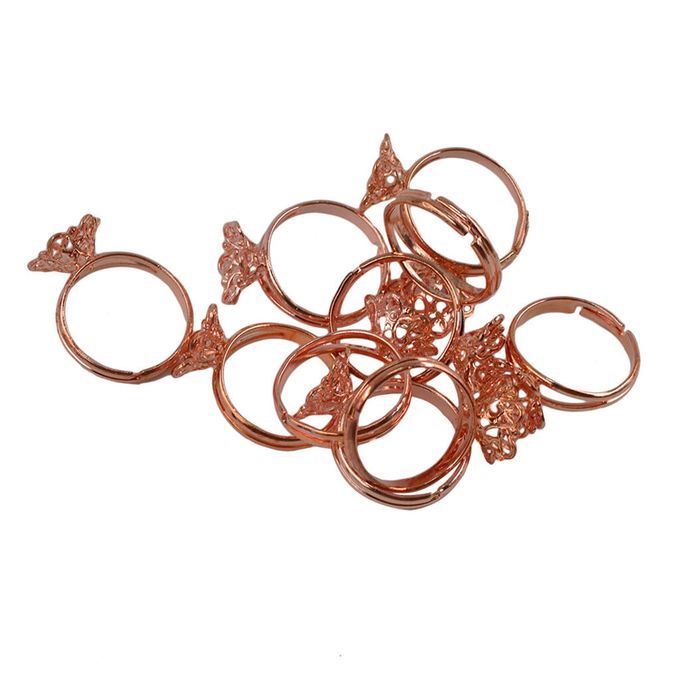 10 Pieces  Adjustable Ring Filigree Settings Blank/Base Rose Gold